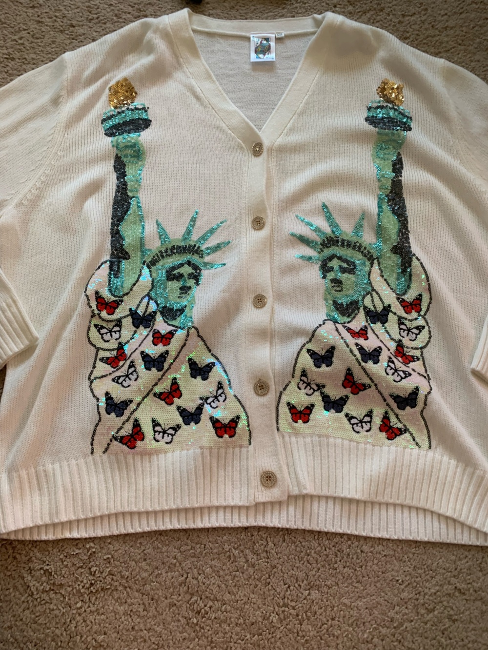 NWOT Queen of Sparkles Statue of Liberty Cardigan - XXL